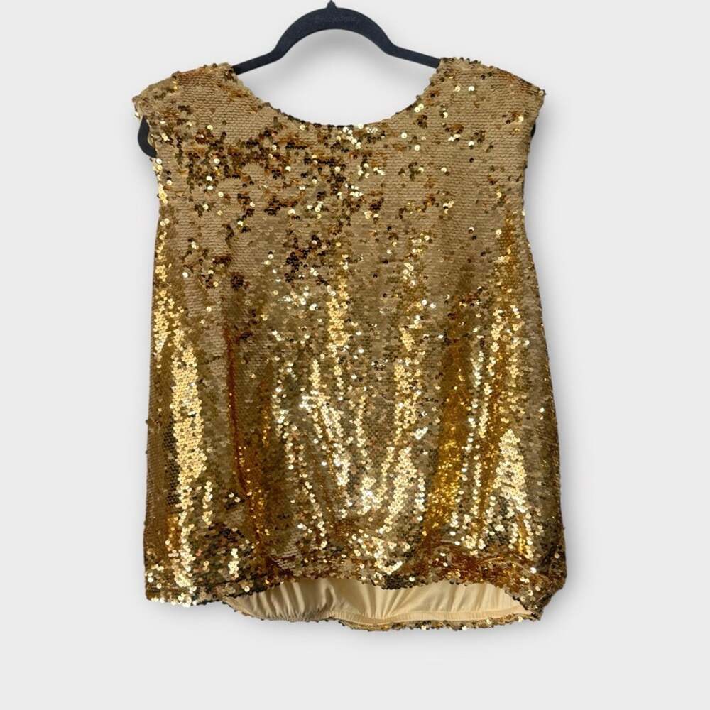 Marc New York gold sequin bubble blouse with elastic waist, size XL
